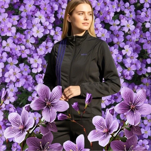 Adidas Women's Black Bomber Jacket with Purple Accents - Picture 2 of 9